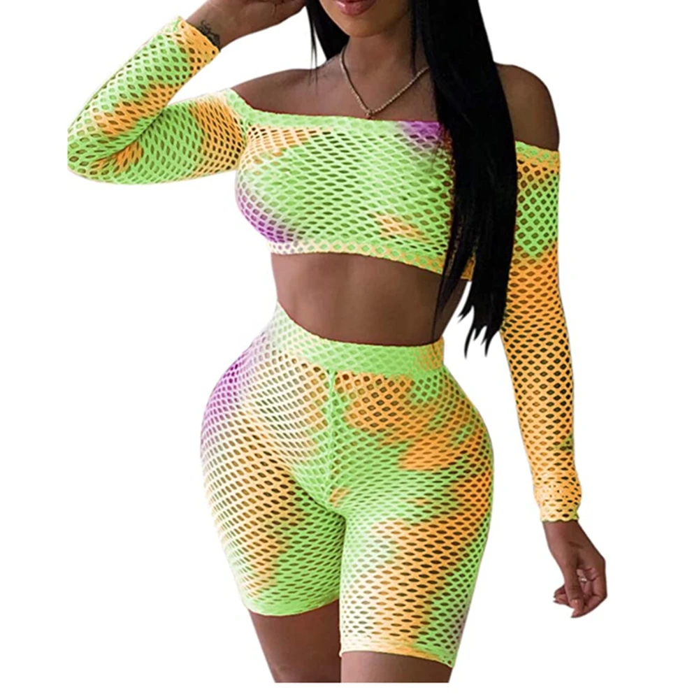 Женский сексуальный сетчатый облегающий топ с открытыми плечами и длинным