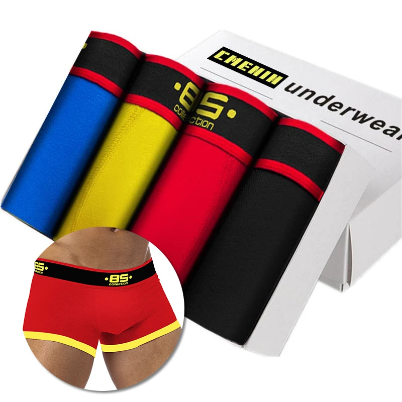 4 шт., фирменные боксеры, мужское нижнее белье, Cueca, пикантные мужские трусы, дышащие боксеры, хлопковые Трусы-слипы, Cuecas boxershorts, мужское нижнее белье