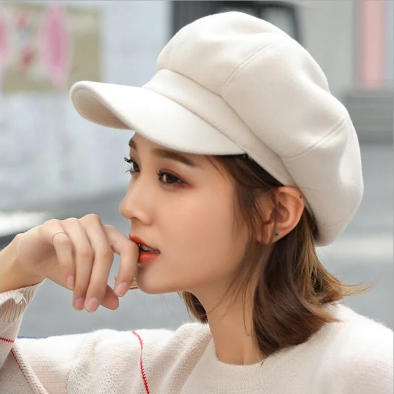 

Parent-Child Adjustable Winter Beret For Women Solid Plain Octagonal Newsboy Cap Ladies Casual Wool Hat Girls Painter Caps