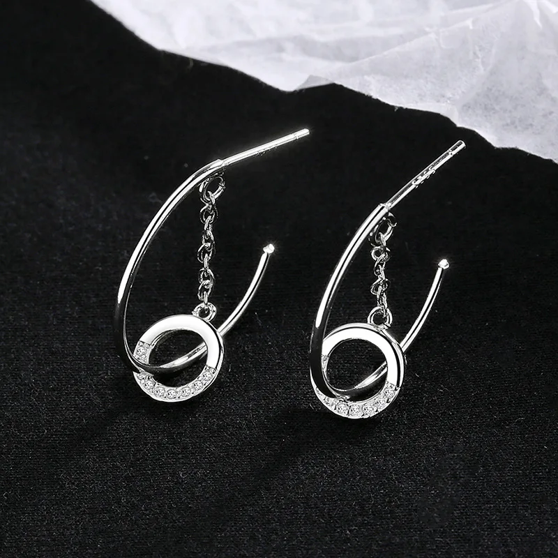 

LIVVY Silver Color Creative Geometric Circle Zircon Earrings Korean Women Luxury Trendy Elegance Temperament Party Jewelry
