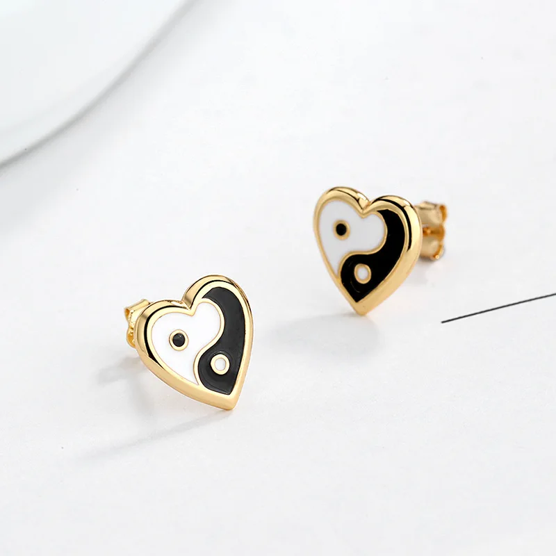 

Silvology Yin Yang Taiji Heart Stud Earrings 925 Sterling Silver Drop Glaze Chin Earrings for Women New Minimalist Jewelry Girls