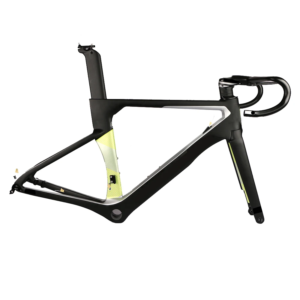 yellow frame bar Модель AEROSIX карбоновая рама для дорожного диска, дисковый тормоз, велосипедная рама, вилка, подседельный штырь с 5D Карбоновым рулем - Цвет: yellow frame bar