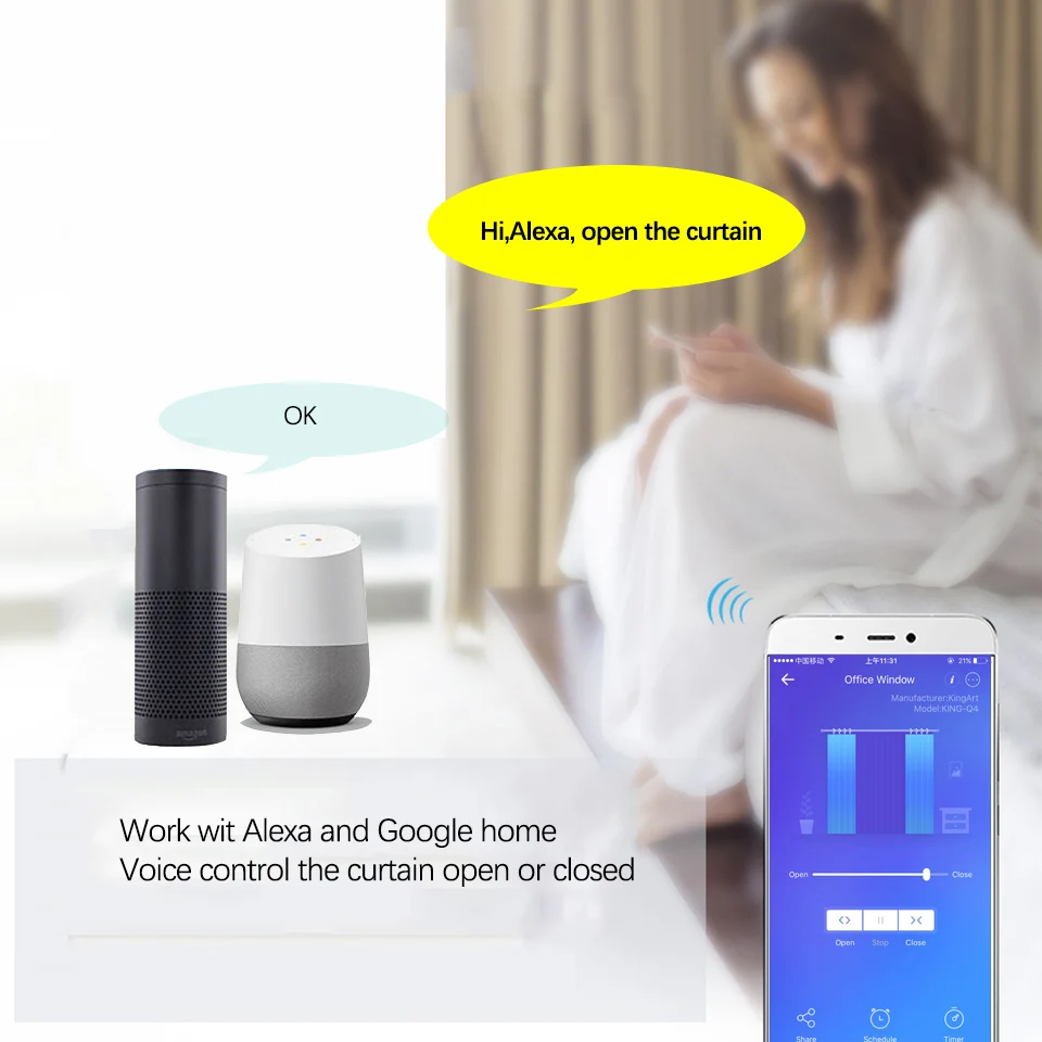 Smart Electric WIFI Curtain Motor Tuya APP/Ewelink APP remote control work with alexa/google home Home curtain system | Электроника