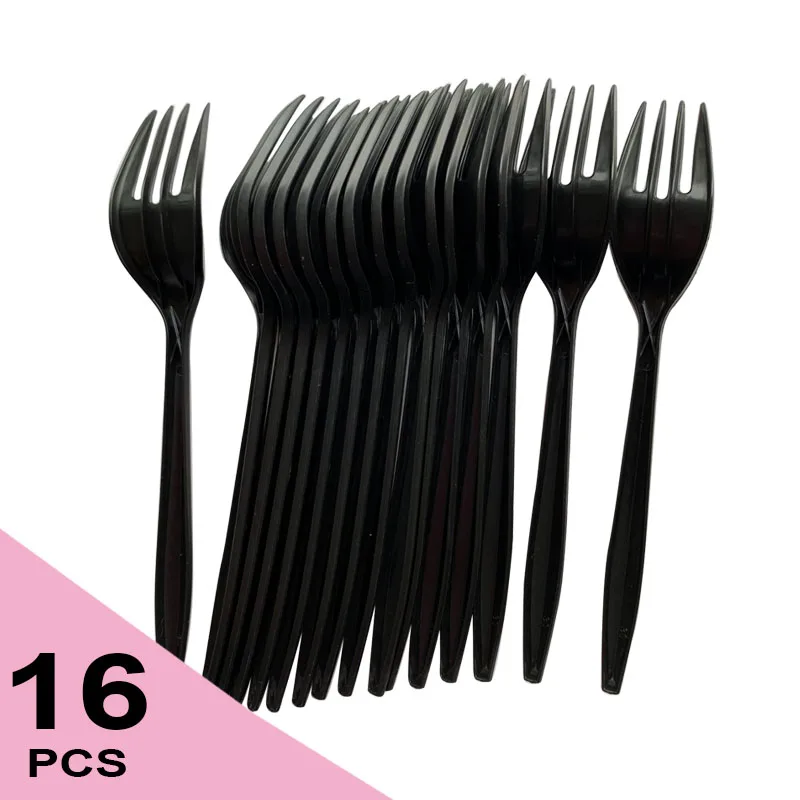 

16pcs Per Pack Black PP Plastic Utensils Knife Spoon Fork Halloween Tableware Disposable party supplies
