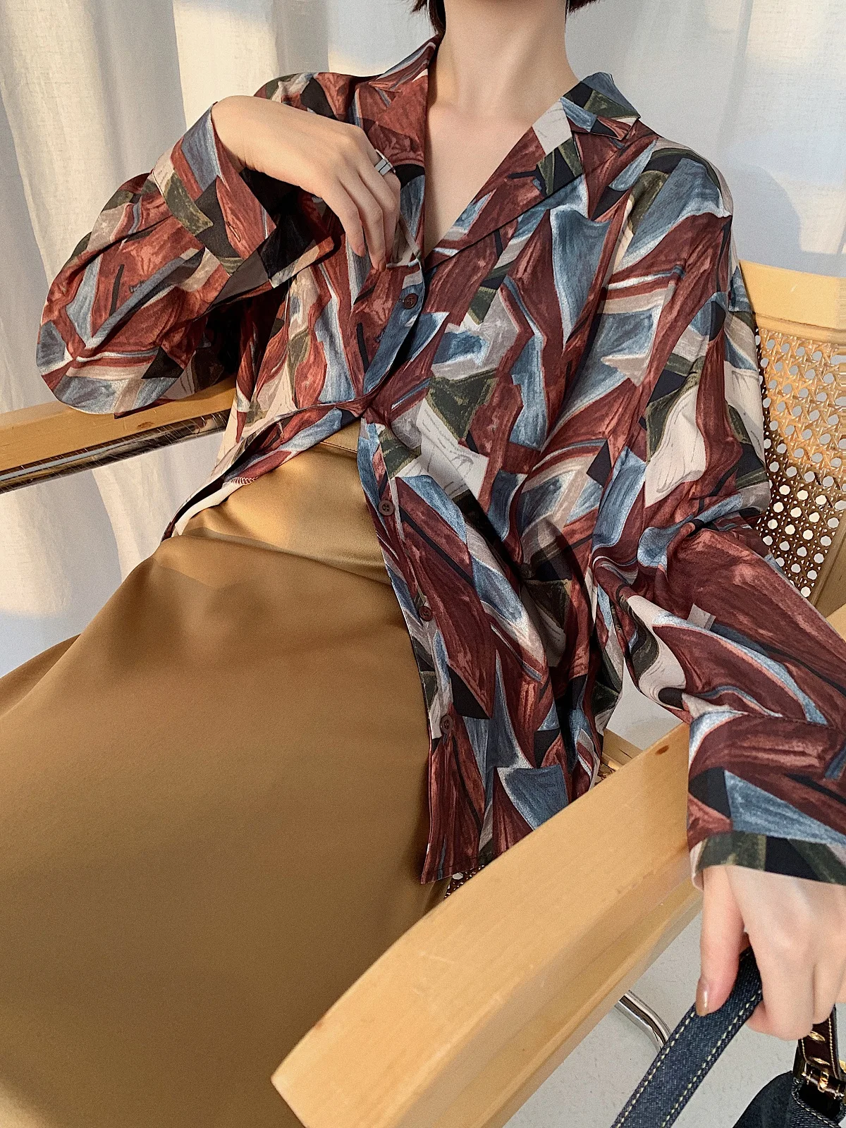 CHEERART Fall 2019 Vintage Long Sleeve Blouse Womens Tops And Blouses Color Block Lapel Ladies Korean Fashion | Женская одежда
