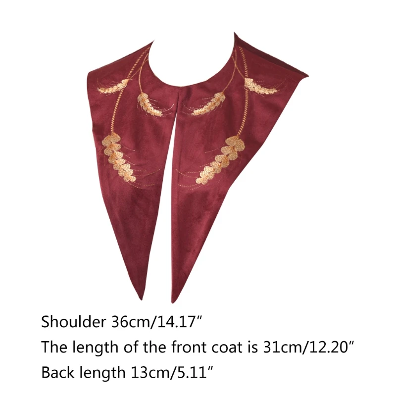 

Women Chiffon Detachable Half Shirt Velvet Floral Embroidery Fake Collar Dickey