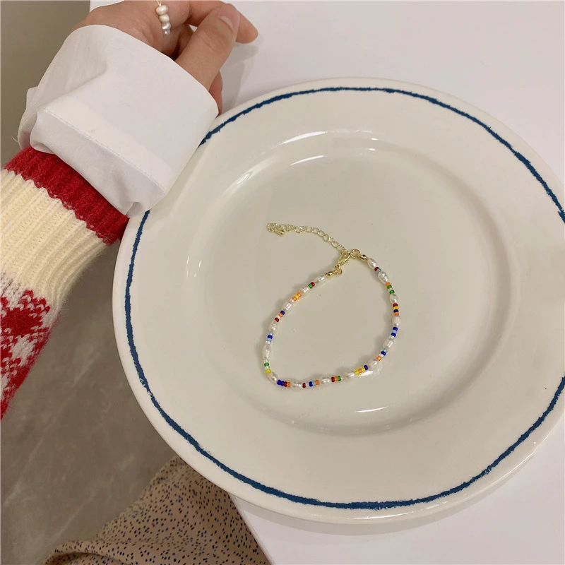 

Bilandi Trendy Jewelry Colorful Beads Bracelet Popular Style Single Layer Simulated Pearls Multi Color Women Bracelet For Party