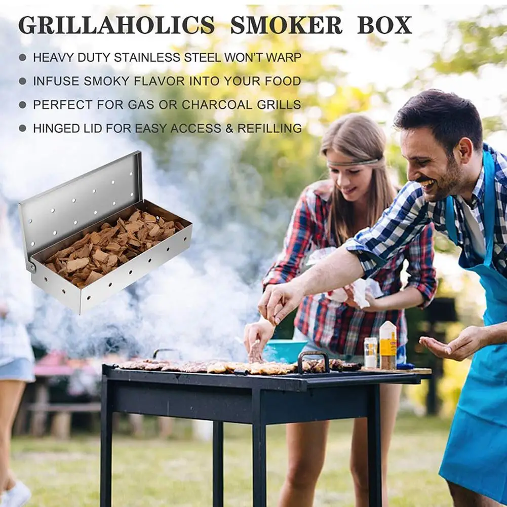 Барбекю гриль из нержавеющей стали деревянная коптильная коробка с чипсами