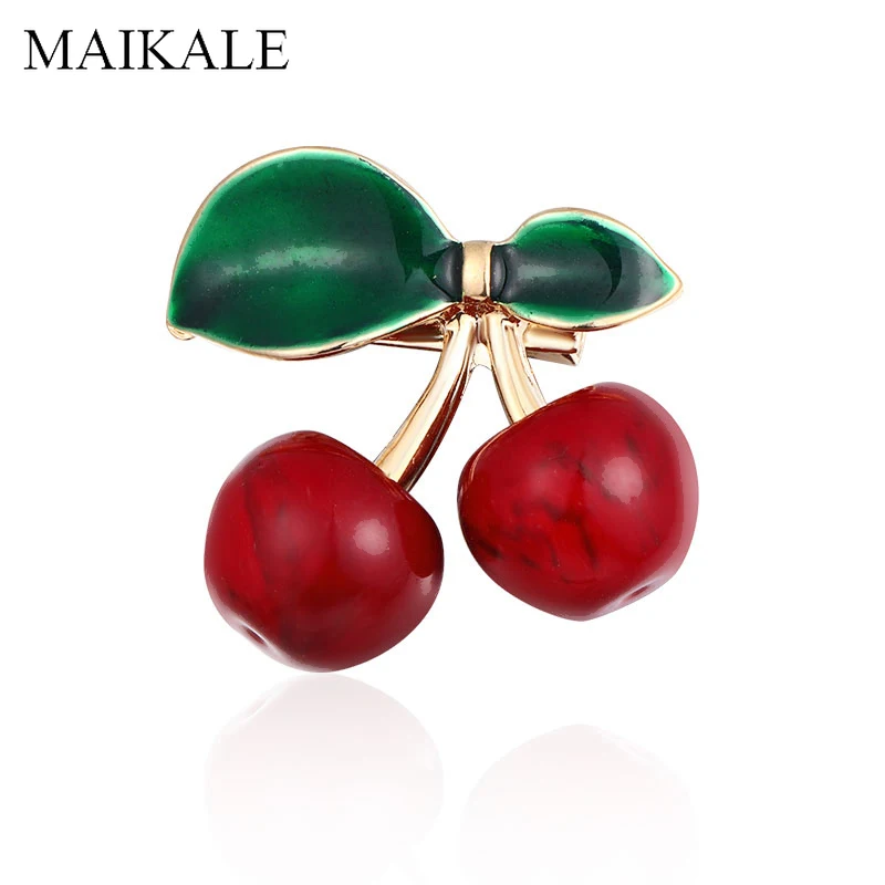 

MAIKALE Charm Enamel Cherry Brooch Pins Red Green Fruits Broche Brooches for Women Kids Clothes Shawl Shirt Suit Bag Accessories