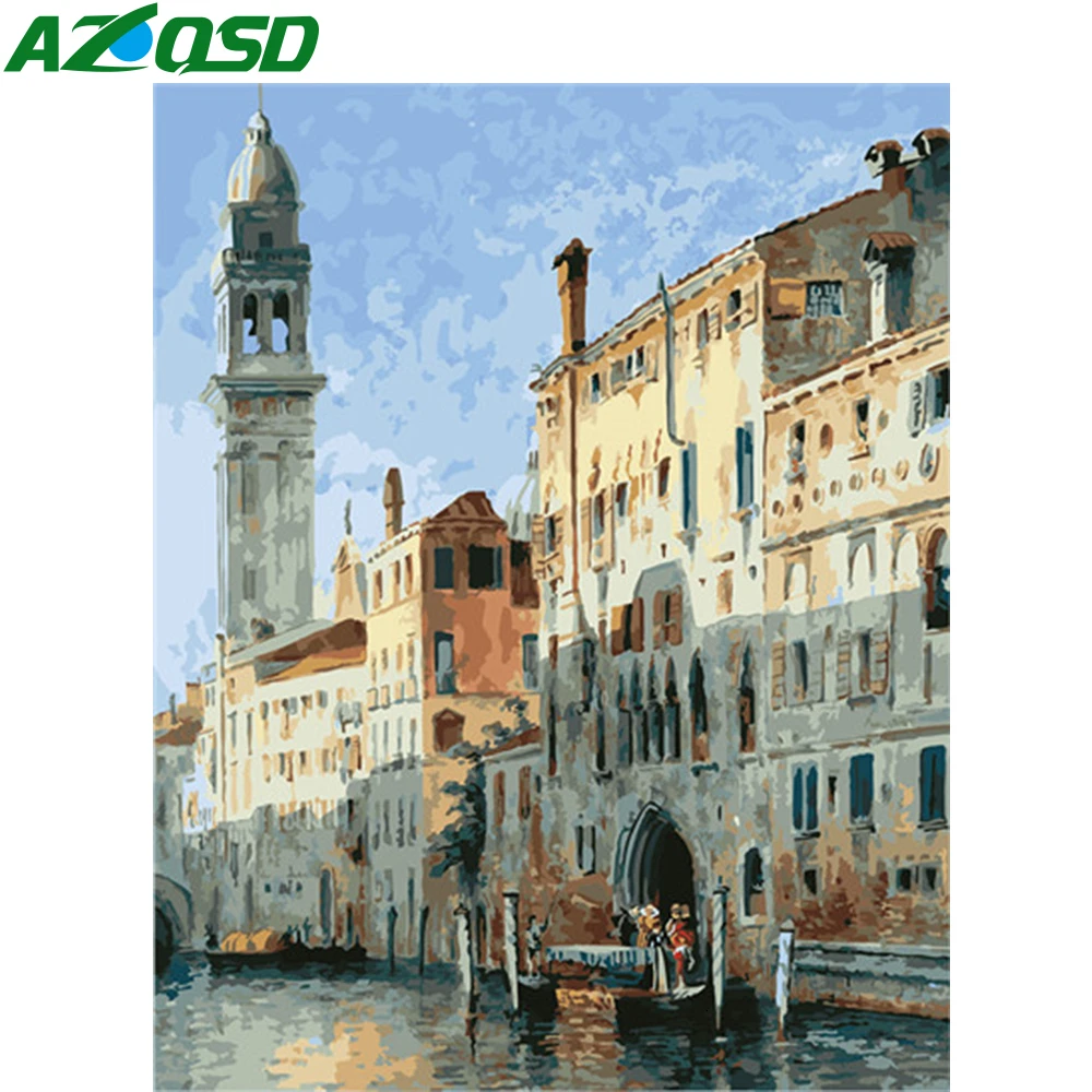 AZQSD DIY Краска для масла по номерам пейзаж домашнее украшение Раскраска город на