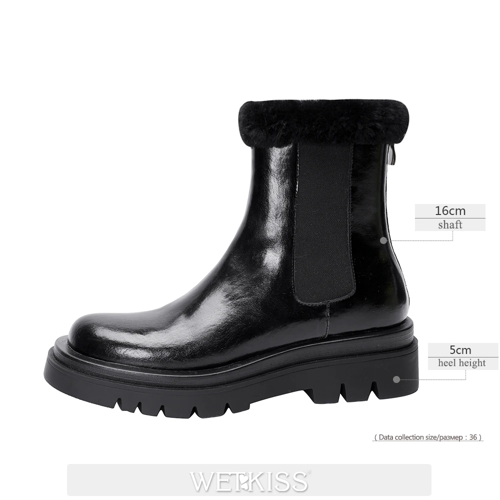 

WETKISS Women Snow Boots Round Toe Low Heeled Chunky Ankle Boots Slip On Fashion Furry Warm Winter Shoes