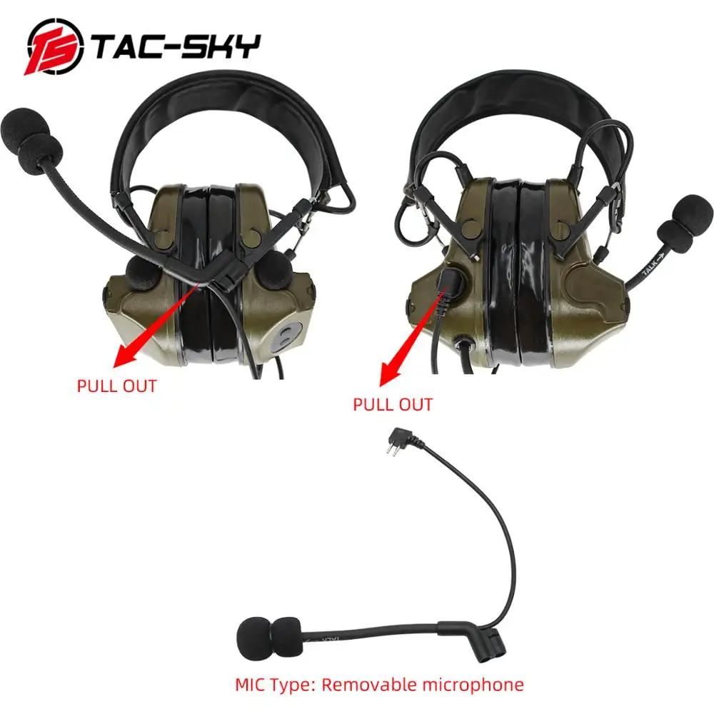 TAC-SKY COMTAC II Gel Ear Pads Hearing Protection Noise Reduction Pickup Military Airsoft Tactical Headset + U94 Kenwood  PTT