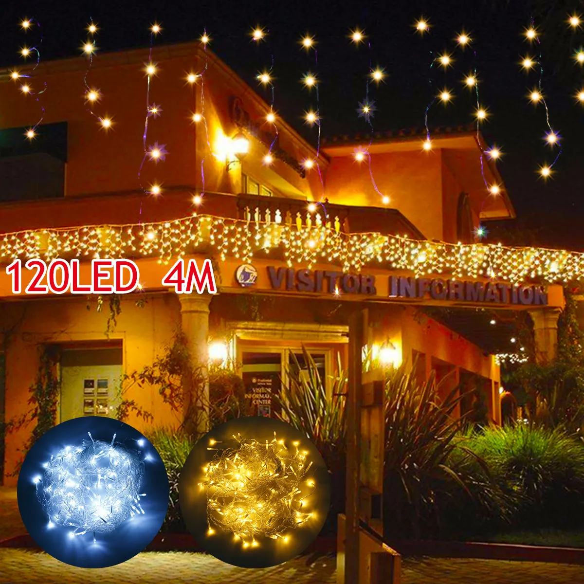 

Icicle Lights Outdoor 13.1ft 120 LEDs Icicle String Light IP44 Waterproof Fairy Twinkle String Lights with Lighting 8 Modes