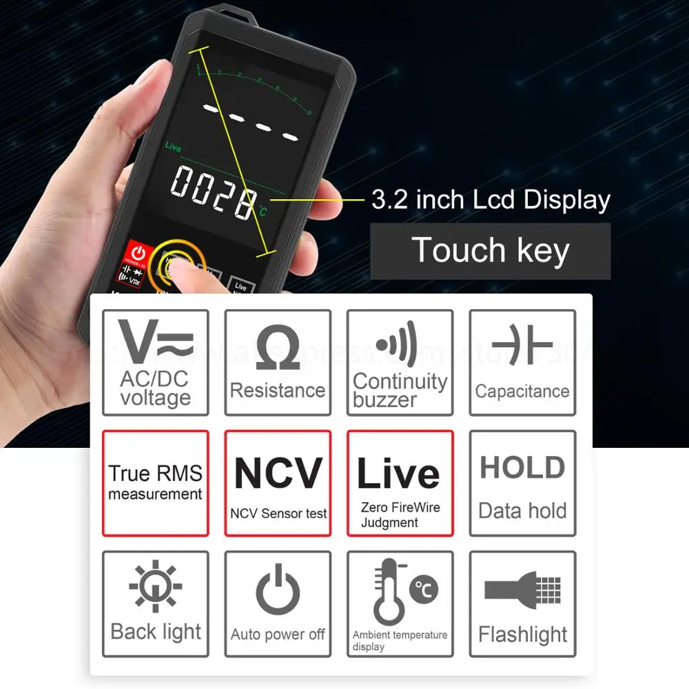 Цифровой мультиметр Smart Touch DC аналоговая панель True RMS автоматический тестер