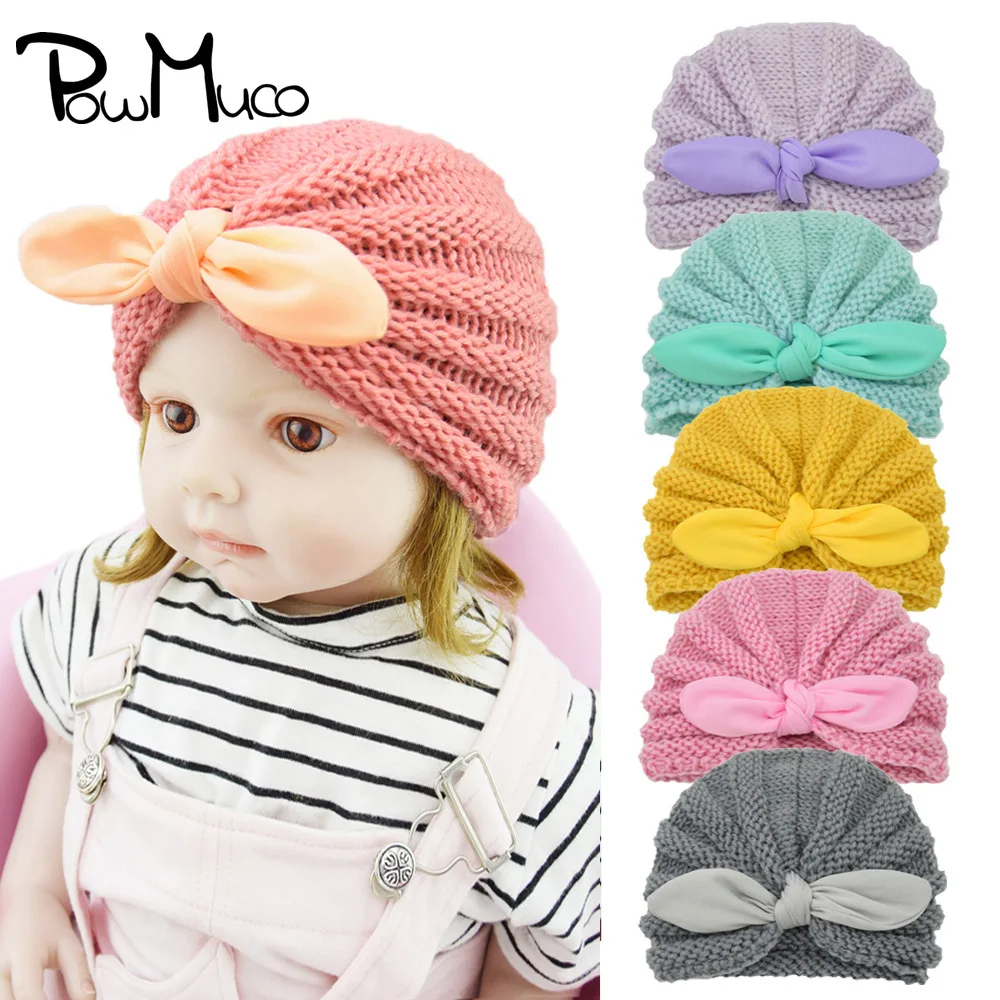 

Powmuco Fashion Knitting Wool Striped Hats Cute Handmade Bunny Ears Newborn Caps Baby Girls Headwear Kids Photography Props