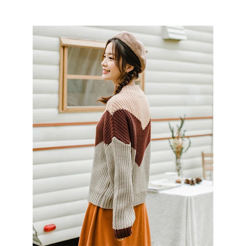 INMAN women Winter Contrast Color and a half high collar long sleeves pullovers ladies sweaters | Женская одежда