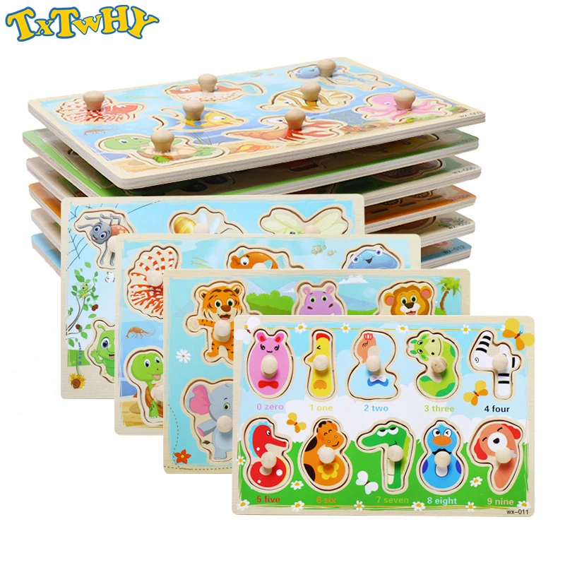 

Children's wooden hand scratch board puzzle early education toys Shape animal puzzle toy digital cognitive Montessori puzzle