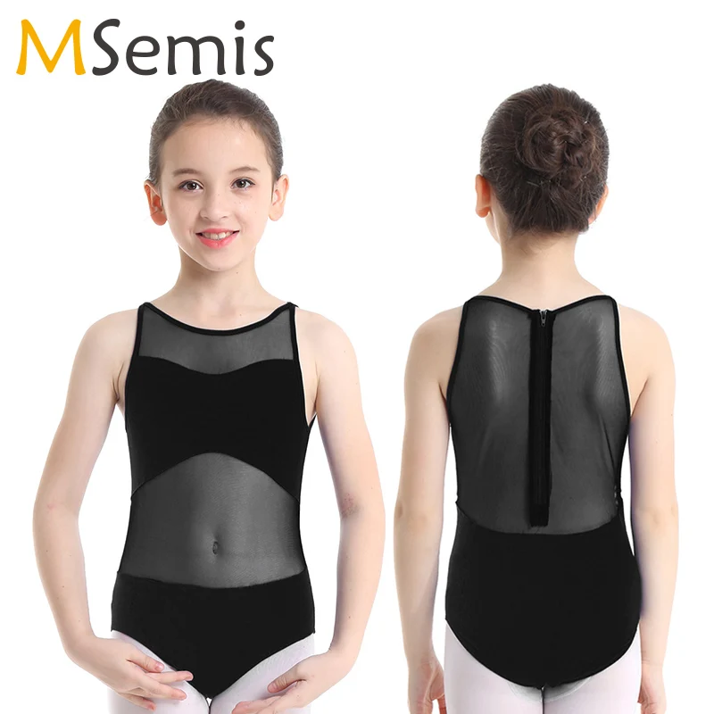 Детские балетные трико для девочек гимнастический без рукавов сетчатая застежка