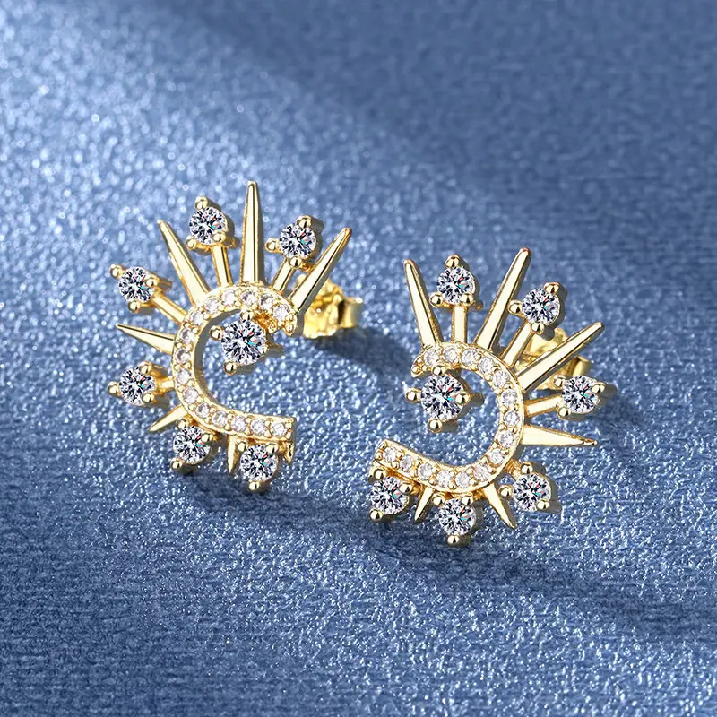 Women's Fashion Hyperbolic SunFlower Stud Earrings Radiant Shiny Crystal Zirconia Charming Punk Female Earring Piercing Jewelry