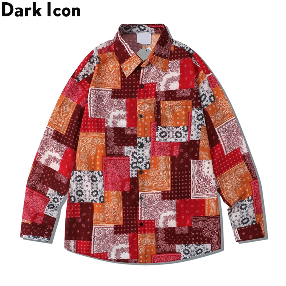 

Dark Icon Orange Bandana Men's Shirt Long Sleeve Autumn Shirts for Men