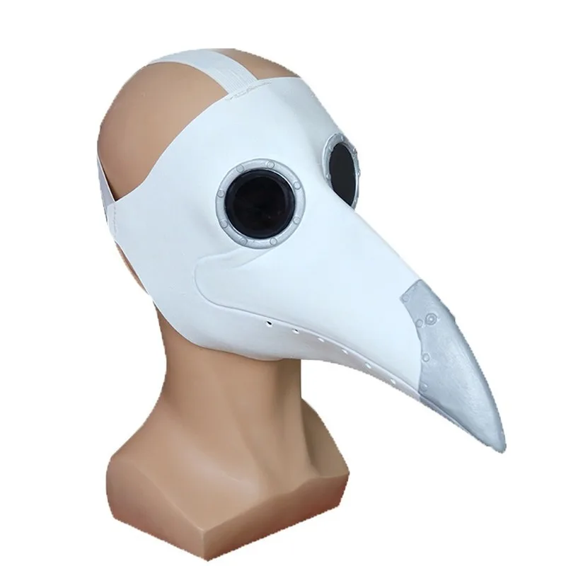 Костюм на Хэллоуин "Доктор Чумных" в стиле стимпанк с маской птицы белого/чёрного цвета с длинным латексным клювом.