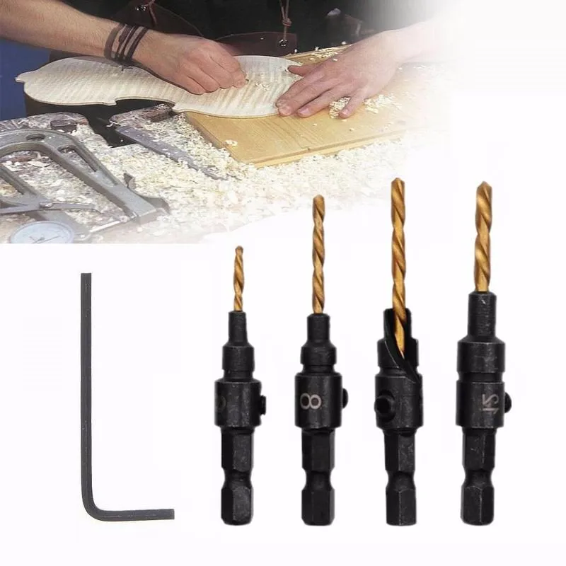 

5pcs Multi-Use Countersunk Borehole Carpentry Reamer Woodworking Cutter Set Hardware Tools Countersink Drill Bit Wrench