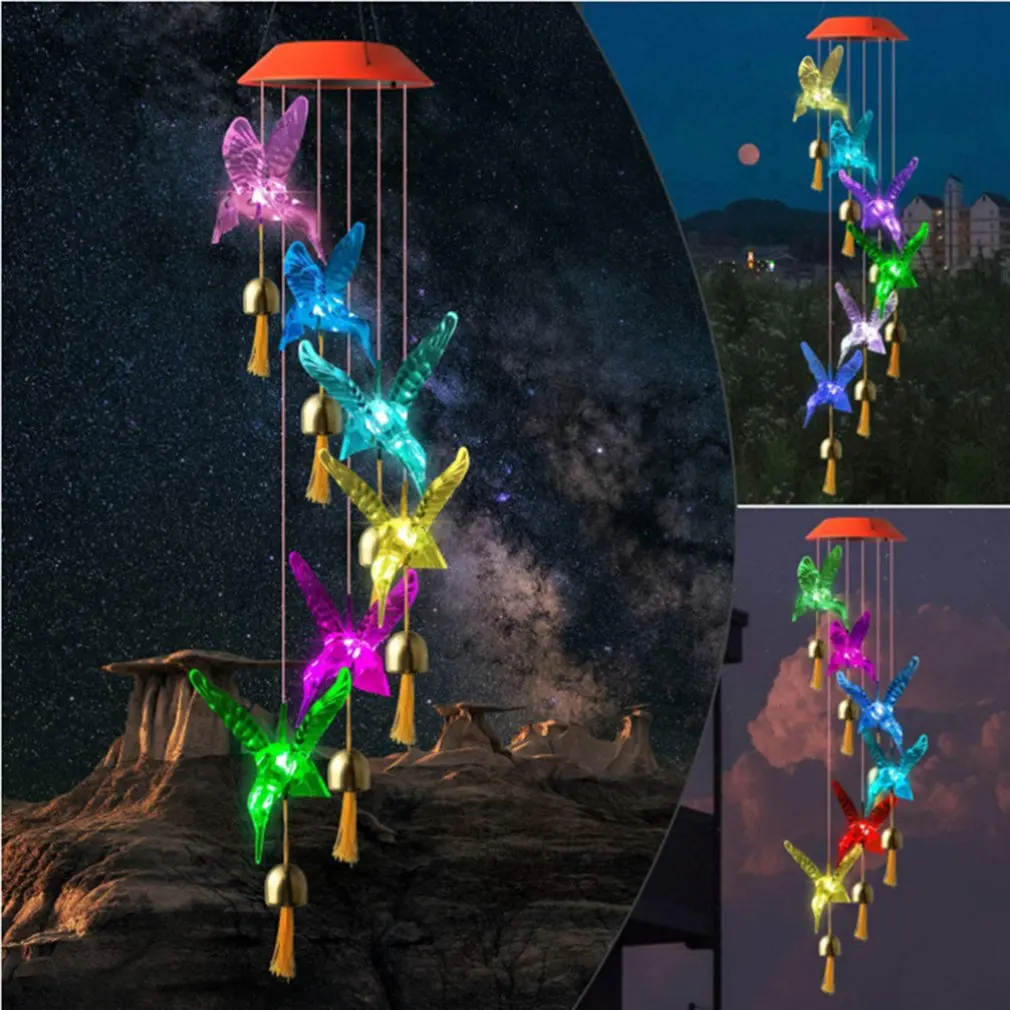 

6LED Solar Power Changeable Light IP65 Waterproof Colorful Butterfly Wind Chime Lamp for Home Outdoor Garden Yard Decoration