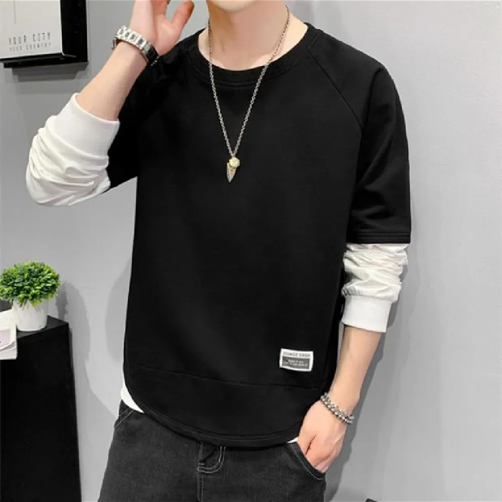 

Spring autumn new men's hoodie fake two fashion sleeve matching color simple fashion youth fashion casual cover head hoodie