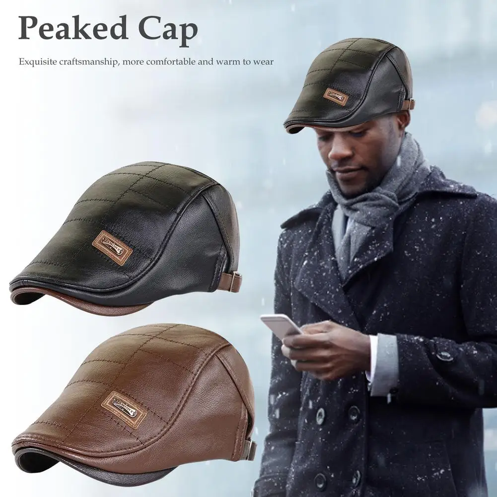 

Top Level Leather Newsboy Cap Men Gorras Planas Duckbill Visor Hat Winter Autumn Warm Flat Caps Vintage Man Boinas Gatsby Hats