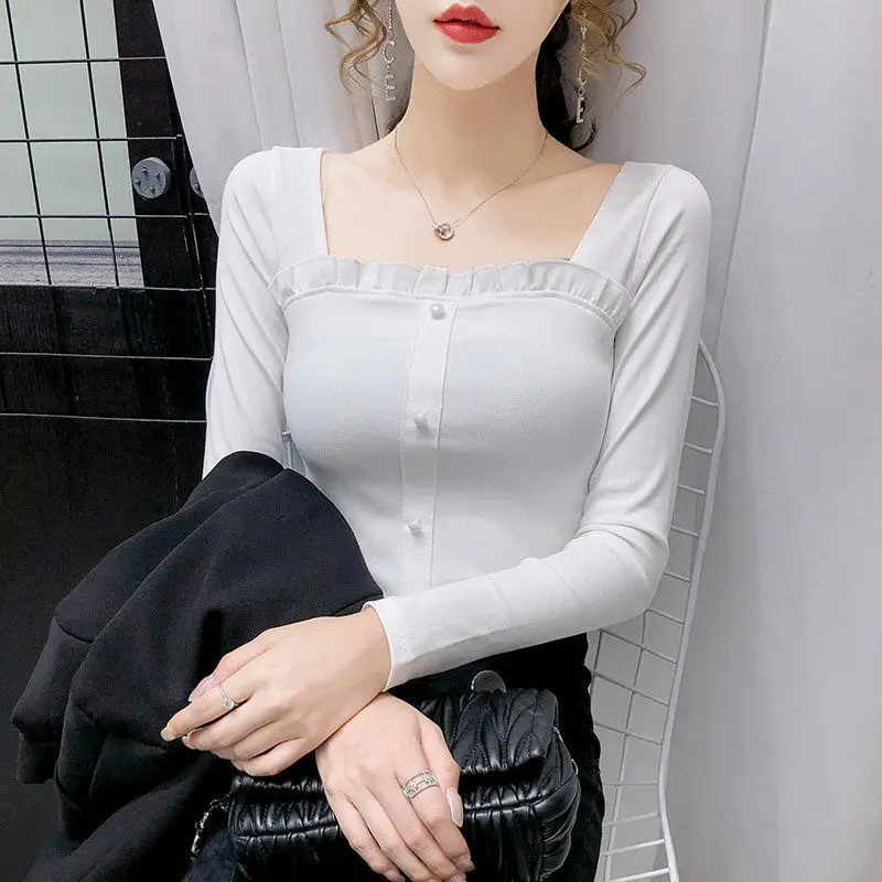 

Модная хлопковая Футболка для женщин 2021 весенне-осенняя футболка с длинными рукавами размера плюс тонкие женские футболки свободного покр...