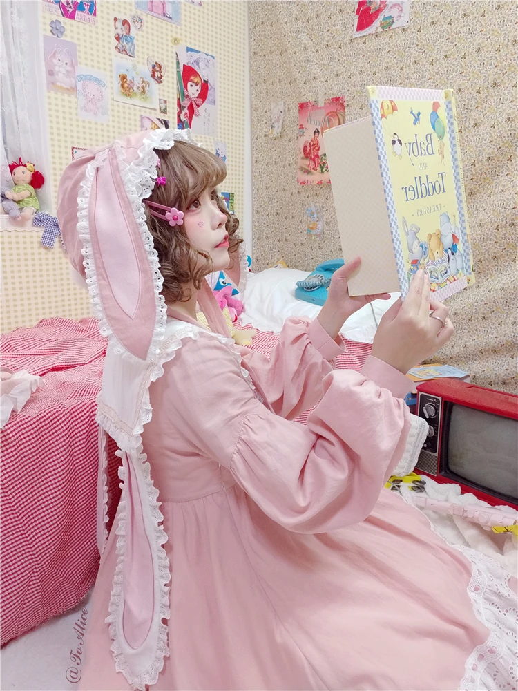 Шапка с длинными кроличьими ушками милая шапка принцессы Лолиты для чаепития