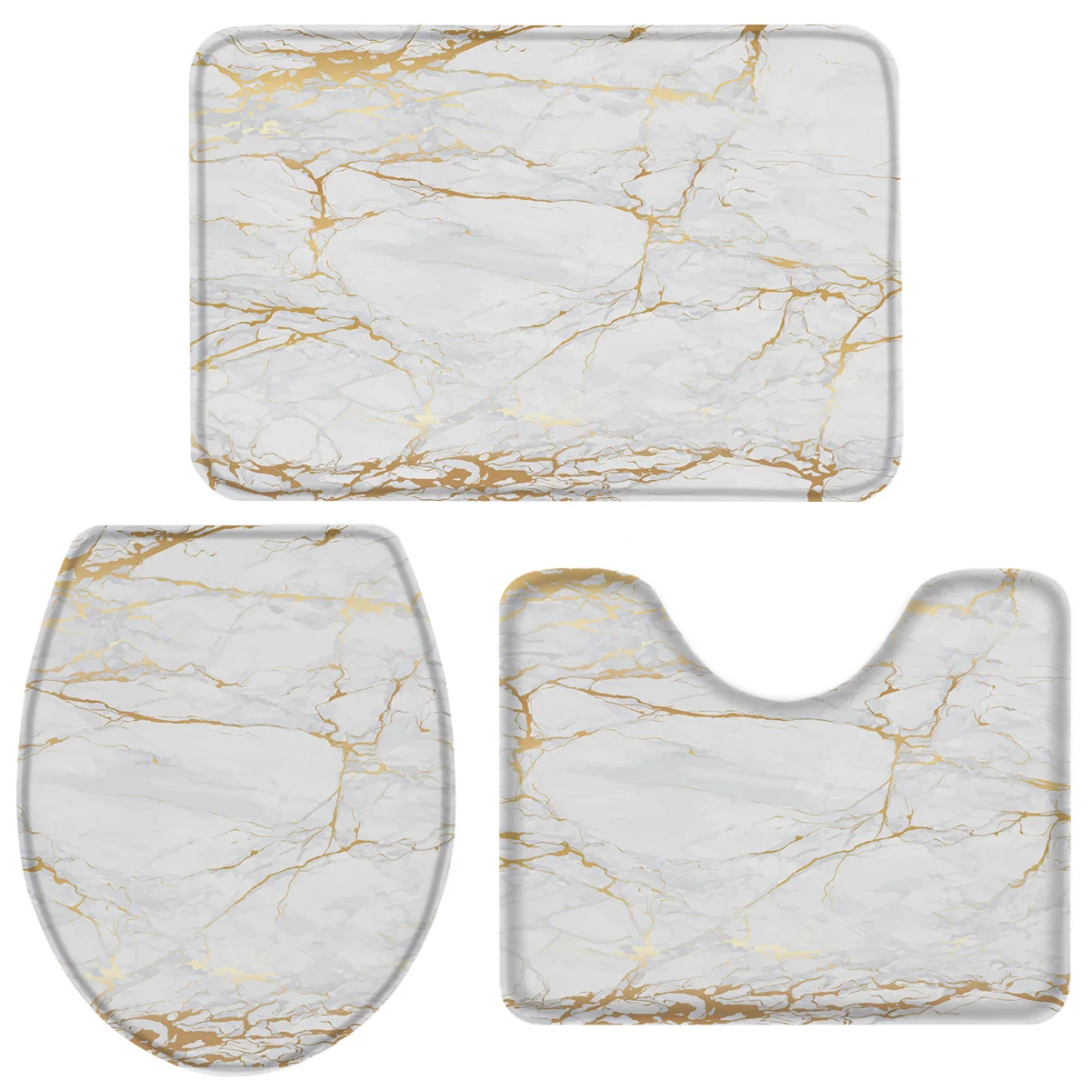 Мраморный набор для ванной с золотым узором коврик унитаза подставка