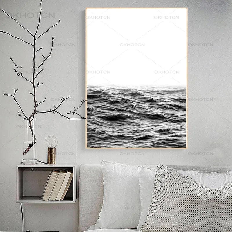 Абстрактный черный и белый постер с изображением быка океана Настенная картина в