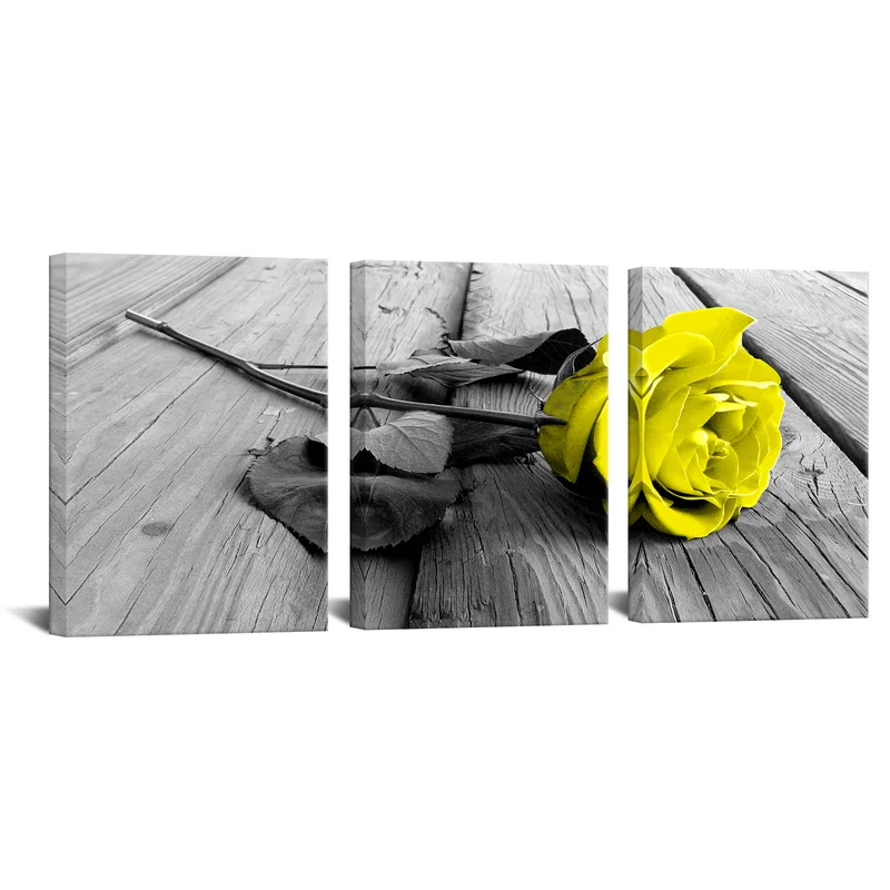 

3 Panels Canvas Wall Art Painting Yellow Rose on Board Print Home Decor Poster Modern Living Room Decoration Picture