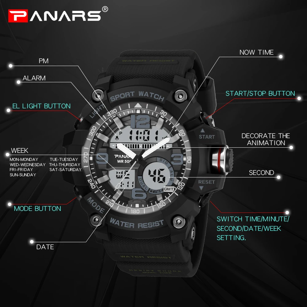 

SYNOKE Sports Men Digital Watches Fashion Military LED Waterproof Dual Time Male Electronic Wristwatches Relogio Masculino