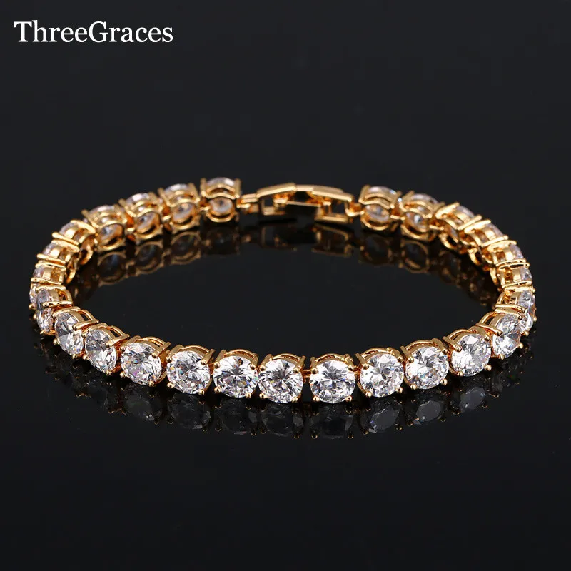 ThreeGraces великолепный круглый фианит кристалл золотой цвет для женщин Свадебная