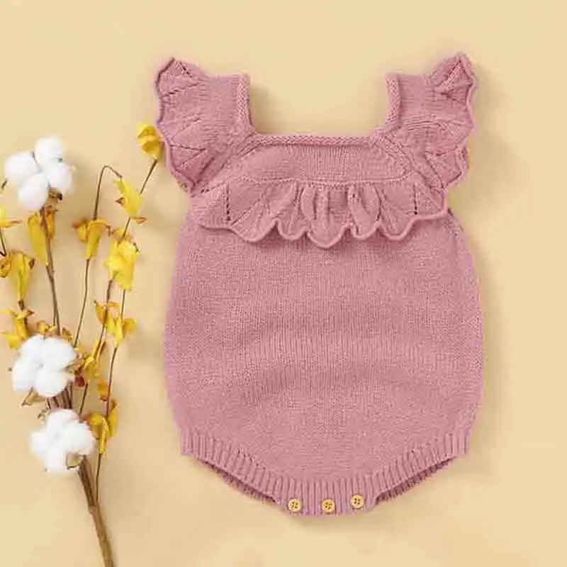 

Осеннее детское боди, вязаное кружевное цельное боди с листьями лотоса, детское боди, треугольная одежда для ползания, комбинезон для мален...