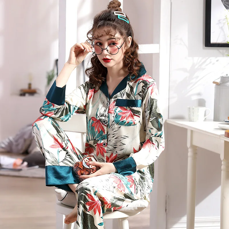 Spring Thin Cotton Silk Ladies Single Gown Home Service Comfortable Fresh Flower Long-sleeved Bandage Outer Single Night Gown