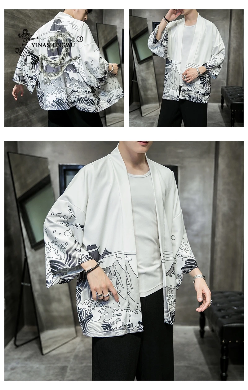 Yukata Кимоно Кардиган для мужчин японское кимоно для мужчин принт Азия кимоно костюм для косплея Топ пляжное тонкое повседневное пальто Солнцезащитная рубашка