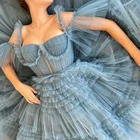 Женское плиссированное платье UZN, синее платье-трапеция без рукавов, с глубоким вырезом, длинвечерние вечернее платье для выпускного вечера, размера плюс