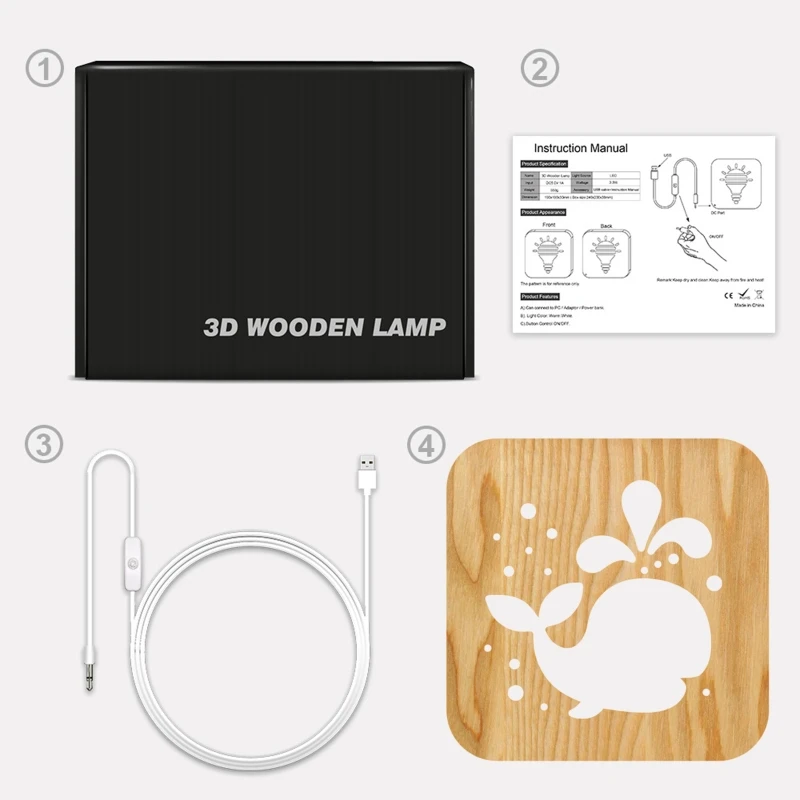 

3D Wooden Animal Whale USB Night Light LED Table Lamp Novelty Kids Bedroom Decor
