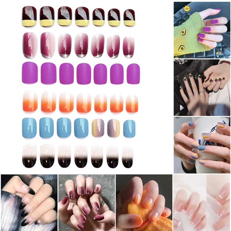 

Длинные/короткие накладные ногти, гроб, красочные накладные ногти с полным покрытием, искусственный дизайн ногтей, салон красоты для женщин...