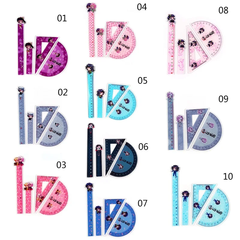 

4 pcs/set Anime Demon Slayer Kimetsu no Yaiba Acrylic Ruler Set Math Measuring Drawing Tools Straight Triangle Ruler Protractor