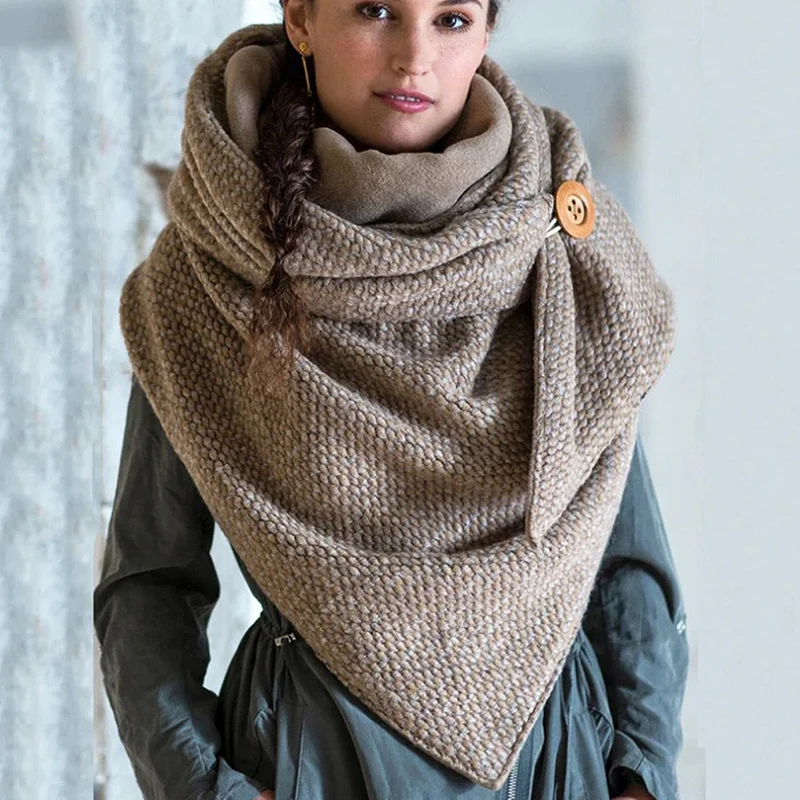 

Women Winter Retro Designer Scarf Wraps Women Solid Button Soft Wrap Casual Warm Scarves