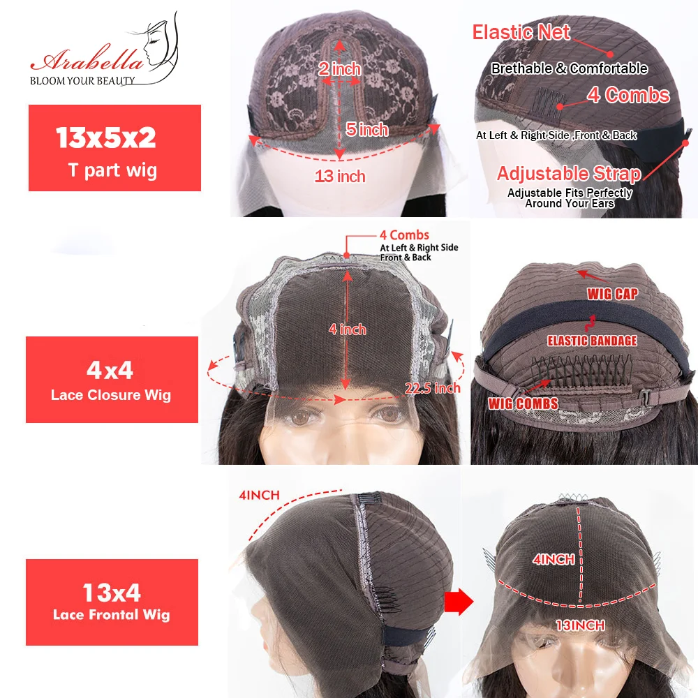 Deep Wave Lace Frontal Wig 13x4 Transparent Lace Front Wig Pre Plucked Bleached Knots For Women Arabella 100% Human Hair Wigs