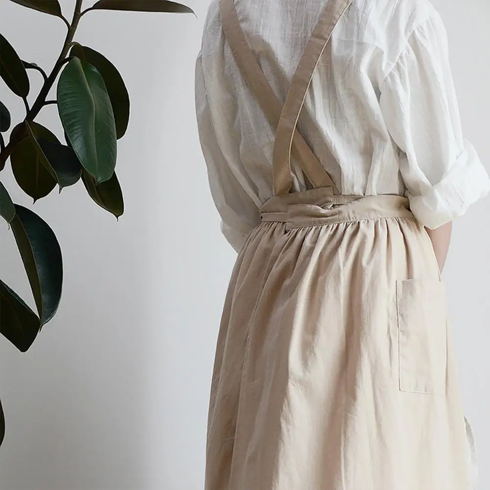 

Solid Color Adjustable Bib Apron Scandinavian Washed Pure Cotton Simple Apron Kitchen Chef Baking Cooking BBQ Gifts For Mom