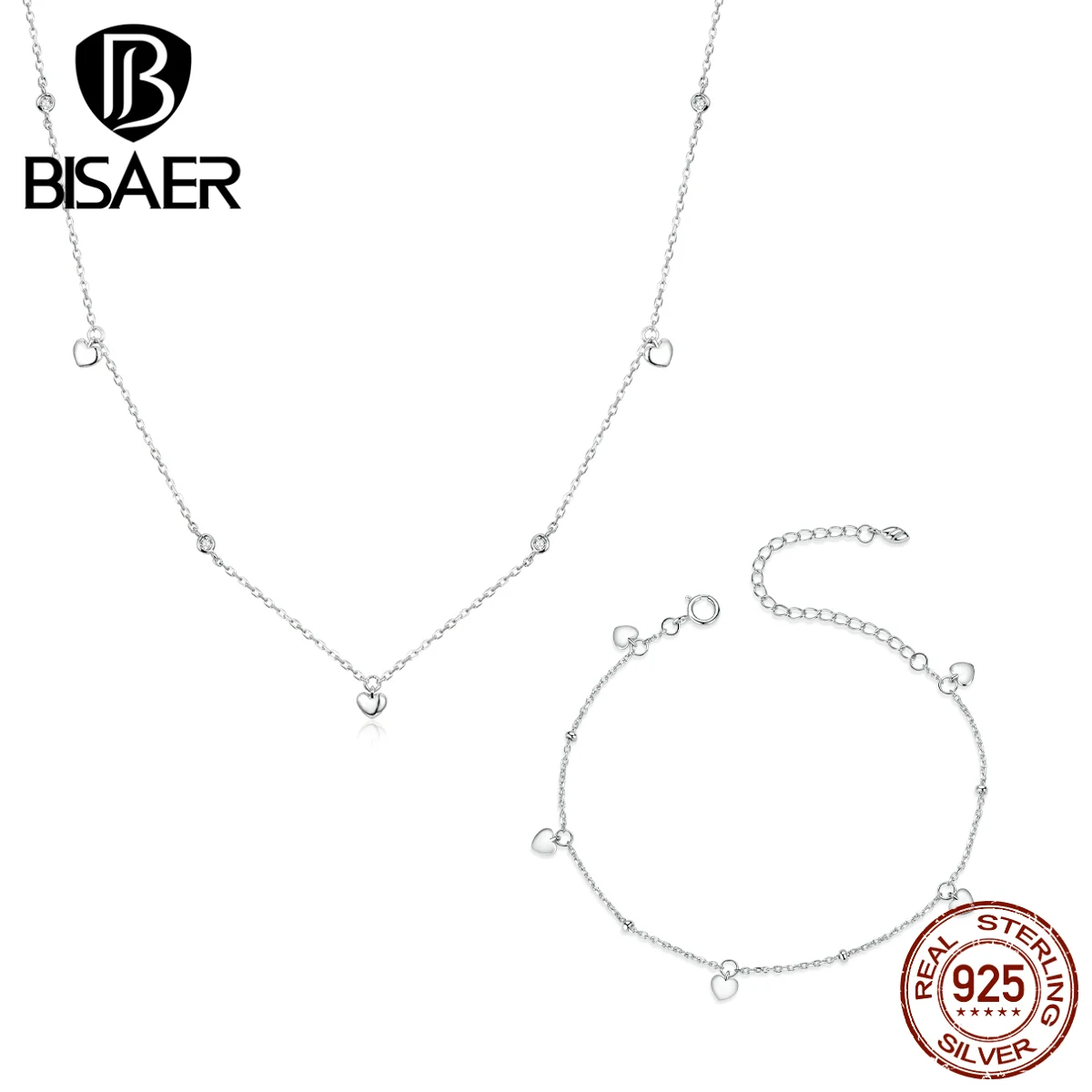 BISAER Аутентичные браслеты из стерлингового серебра 925 пробы с фианитами и