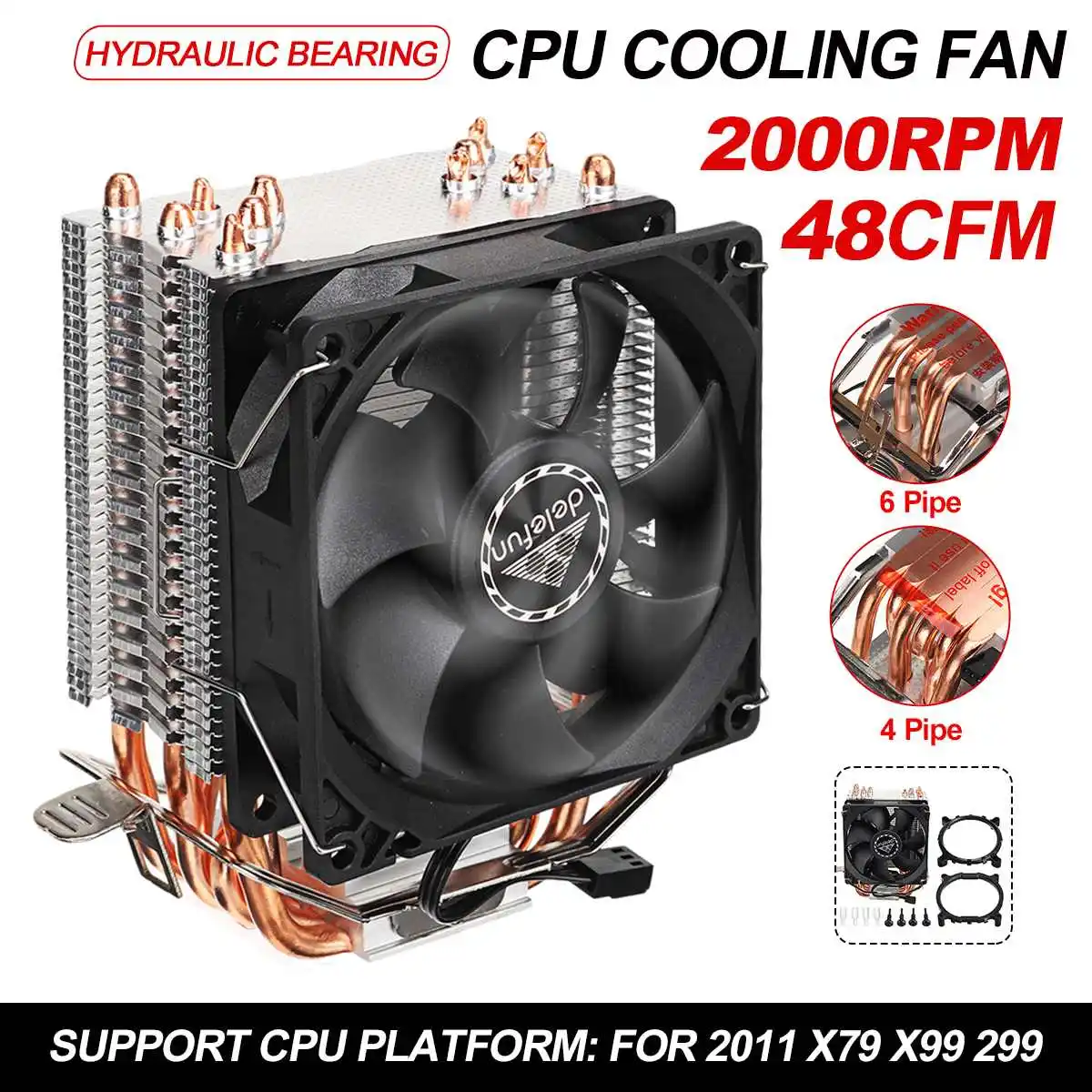

4/6 Copper Heatpipe CPU Cooler Cooling Fan 90mm 3Pin CPU Cooler Fan Cooling Heatsink Radiator for Intel LGA 2011 X79 X99 299