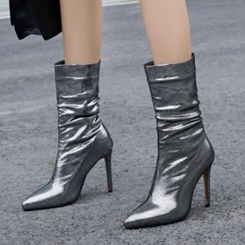 

Fanyuan Boots Women Size 34-48 Mid Calf Boots Thin High Heels Pointed Toe Winter Shoes Women Office Work Sexy Boots Footwear