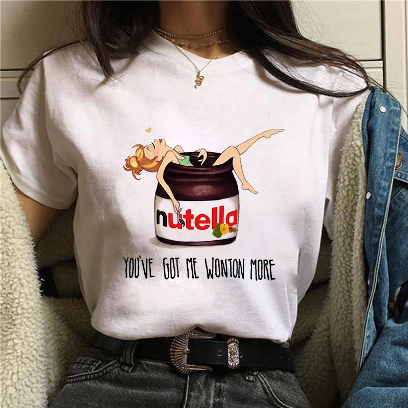 

Funny Tshirt Printed Women's T-shirt Ulzzang Harajuku T shirt Nutella Cartoon Tshirt O-neck short sleeve Tshirt Summer T-shirt